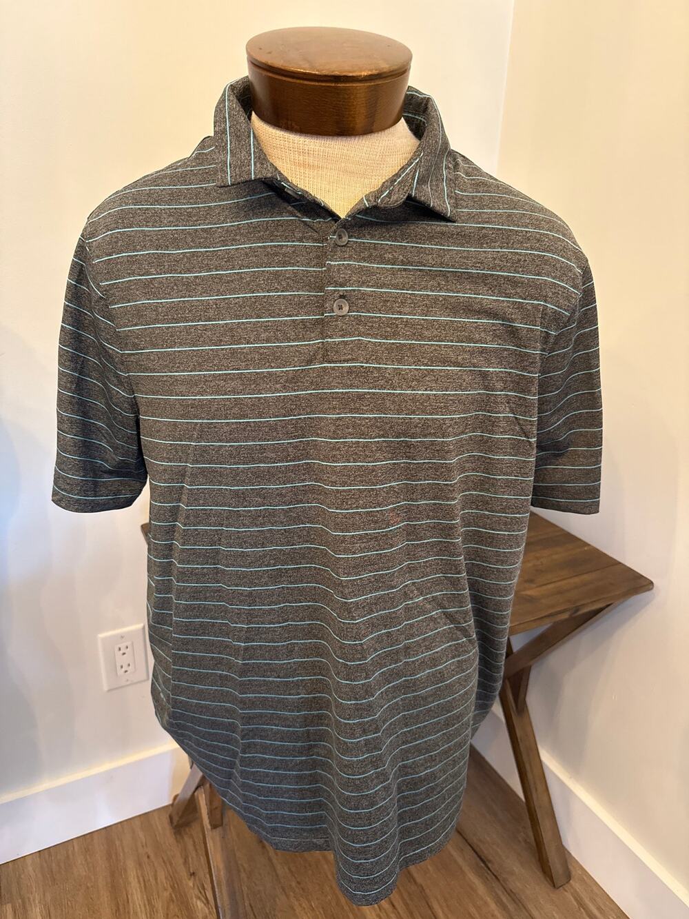 C9 by Champion Men’s Polo Gray and Blue Striped Size XL